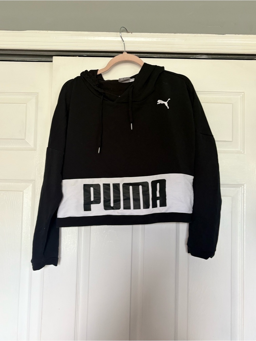 Puma Black Athletic Hoodie with White Logo Tag